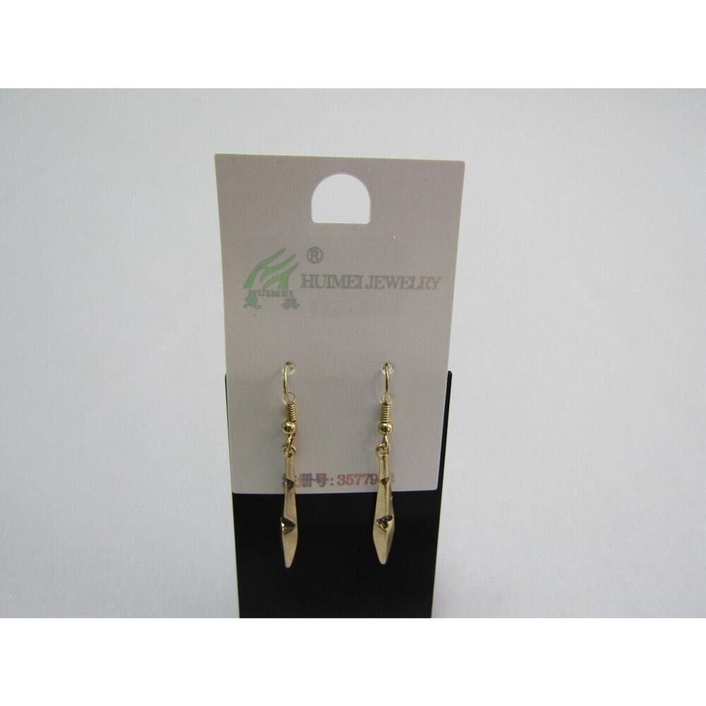 Huimei Gold Spear Tribal Inset Rhinestone Dangly Ethnic Earrings Boho Gypsy